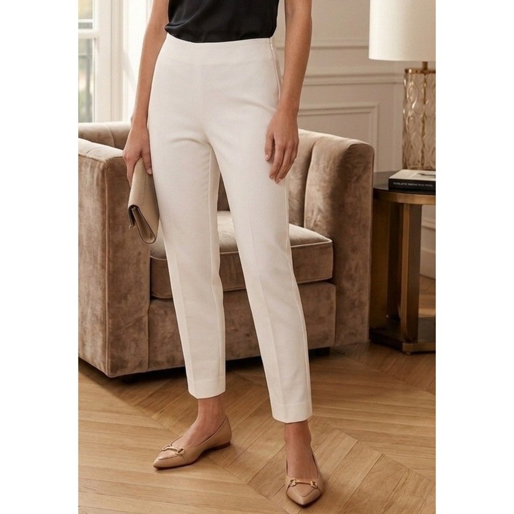 Talbots Chatham Ankle Trouser Pants Womens 8P White Side Zip Stretch Career Work